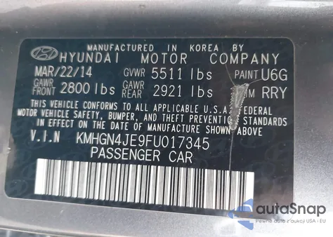 2015 Hyundai Genesis 3.8 z USA, uszkodzony, nr VIN KMHGN4JE9FU017345